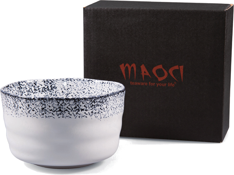 Maoci Matcha-Schale Weiß & Schwarz gepunktet